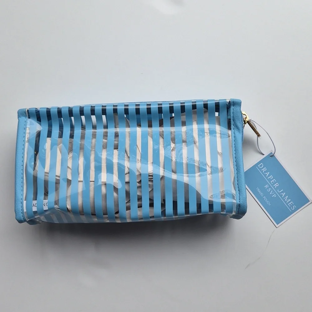 Draper James Sky Blue Striped Travel Pouch